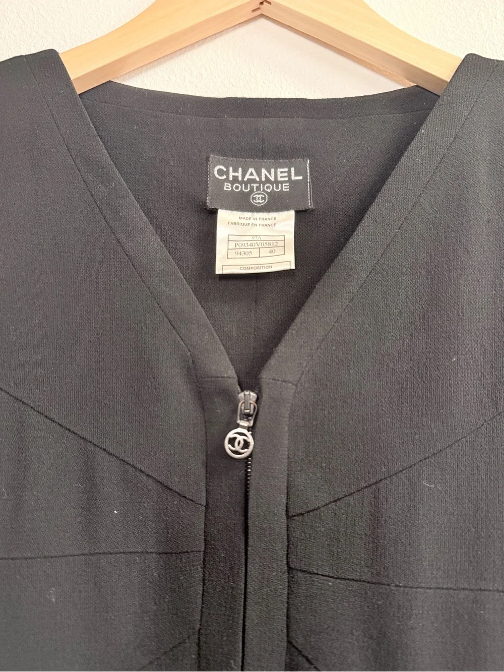 Vintage Chanel Black Short-Sleeve Zip-Front Dress